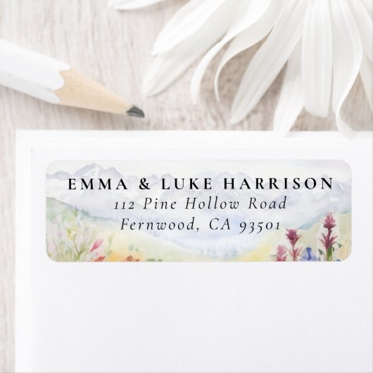 Mountains Meadow Wildflowers Watercolor Wedding Etiket (Insitu)