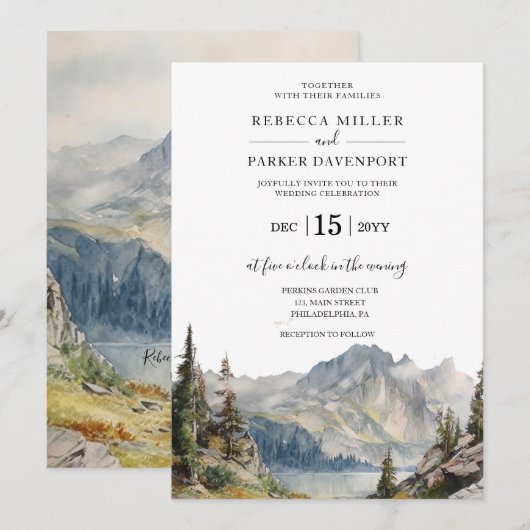 Mountains meer bruiloft uitnodiging (Voorkant / Achterkant)