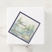 Mountains & Monogram - Ivoor/Blauw Bedankjes Labels (In situ)