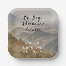 Mountains Oh Boy Adventure wacht op Baby shower Papieren Bordje