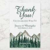 Mountains & Pine Wedding Thank You Mini Wijn Etiket (Enkel label)