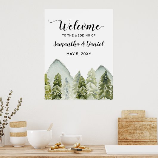 Mountains Pine Winter Weduwschap Welkomstteken Poster (Keuken)