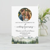Mountains Pines 1st Wedding Anniversary Photo Save The Date (Staand voorkant)