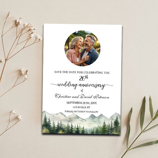 Mountains Pines 26th Wedding Anniversary Photo Save The Date