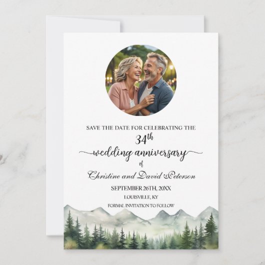 Mountains Pines 34th Wedding Jubileum Foto Save The Date (Voorkant)