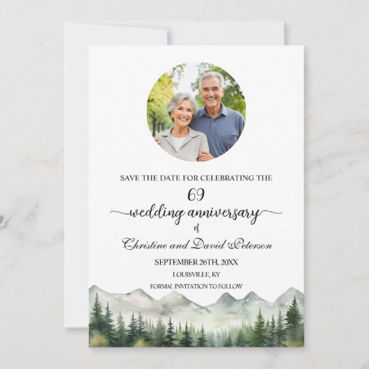Mountains Pines 69 Wedding Anniversary Photo Save The Date (Voorkant)