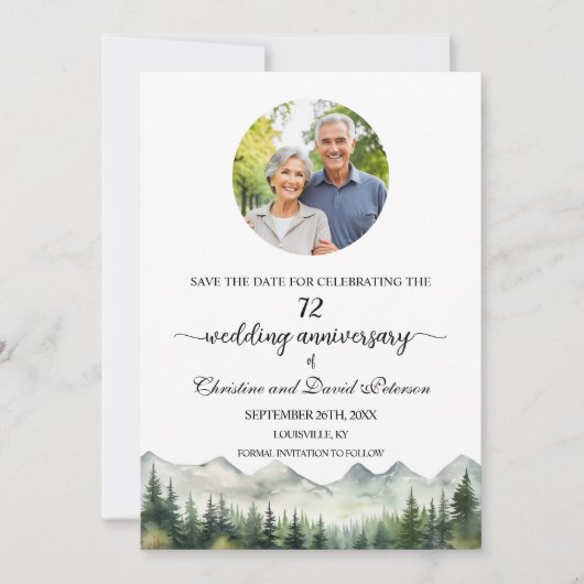 Mountains Pines 72 Wedding Anniversary Photo Save The Date (Voorkant)