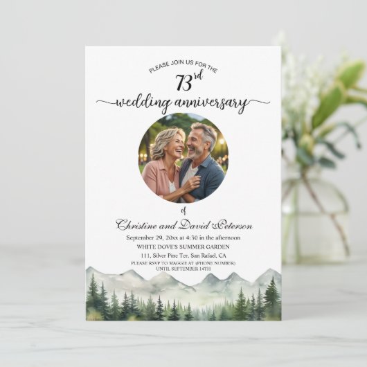Mountains Pines 73rd Wedding Anniversary Photo Kaart (Staand voorkant)