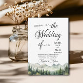 Mountains Pines Elegant Calligraphy Wedding Kaart