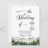 Mountains Pines Elegant Calligraphy Wedding Kaart (Voorkant)