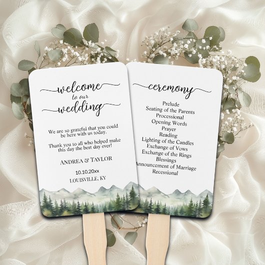 Mountains Pines Wedding Program Ceremony Handwaaier