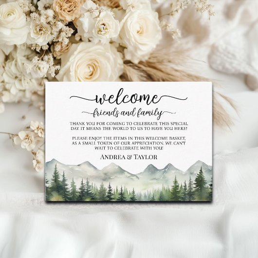 Mountains Pines Welcome Gift Bag Basket Place Card Informatiekaartje