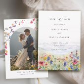 Mountains Scene Rustic Meadow Wildflowers Wedding Save The Date