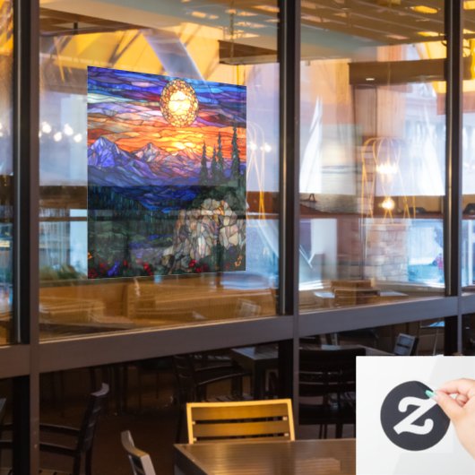 Mountains Sunset Glas in lood Window Cling Raamsticker (Restaurant Raam)