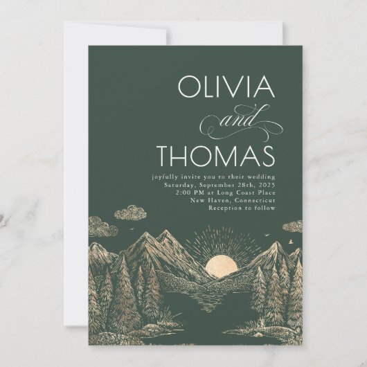 Mountains Sunset Nature Wedding Elegant Kaart (Voorkant)