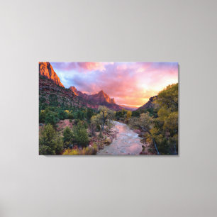 Mountains   The Watchman Zion Nathional Park Utah Canvas Afdruk