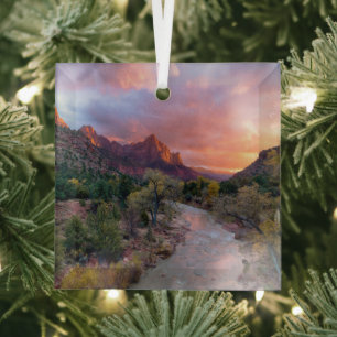 Mountains   The Watchman Zion Nathional Park Utah Glas Ornament