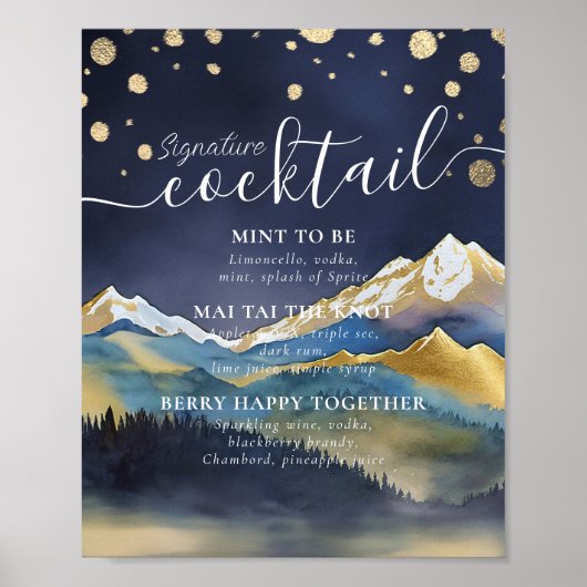 Mountains Wedding Signature Cocktails Drink Menu Poster (Voorkant)