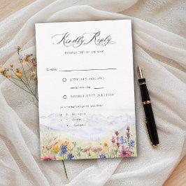 Mountains Wildflowers Meadow Floral Wedding Meal RSVP Kaartje