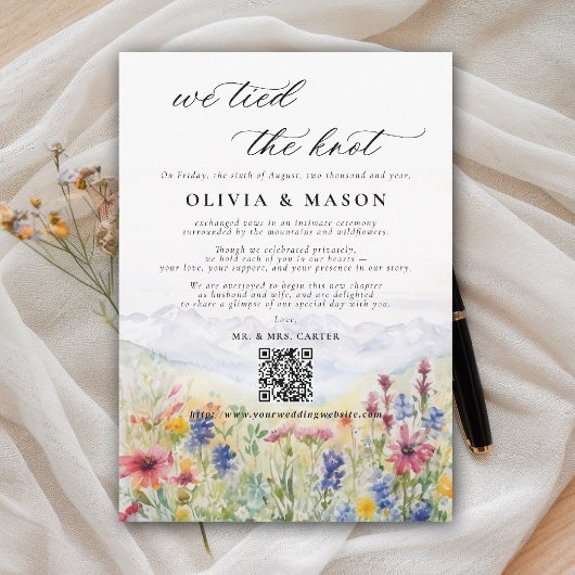 Mountains Wildflowers Meadow Wedding Announcement Kaart