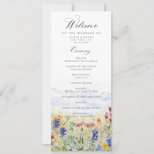 Mountains Wildflowers Meadow Wedding Program (Voorkant)