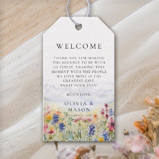 Mountains Wildflowers Meadow Whimsical Wedding Cadeaulabel