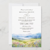 Mountains Wildflowers Rustic QR Code Wedding Kaart (Voorkant)