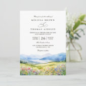 Mountains Wildflowers Rustic QR Code Wedding Kaart (Staand voorkant)