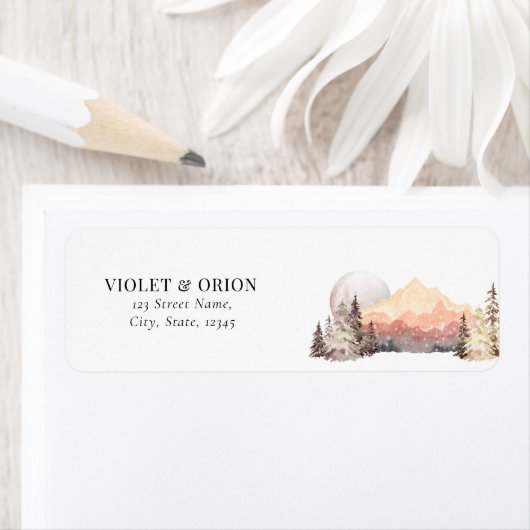 Mountains woestijn Rustic Wedding Return Address Etiket (Insitu)