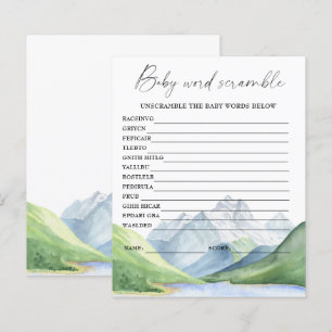 Mountains - woord scramble baby shower spel