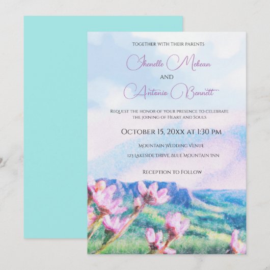 Mountainside Waterverf bruiloft uitnodiging (Voorkant / Achterkant)