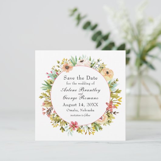 Mountainside Wildflower Waterverf Bruiloft Save The Date (Staand voorkant)