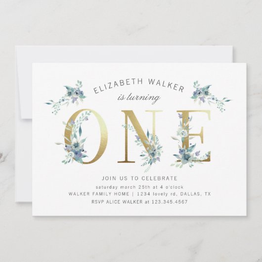 mountainzomer florale eerste verjaardag uitnodigin (Voorkant)