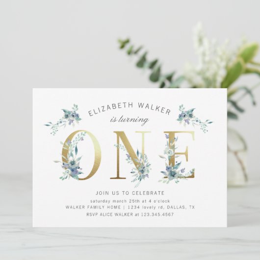 mountainzomer florale eerste verjaardag uitnodigin (Staand voorkant)