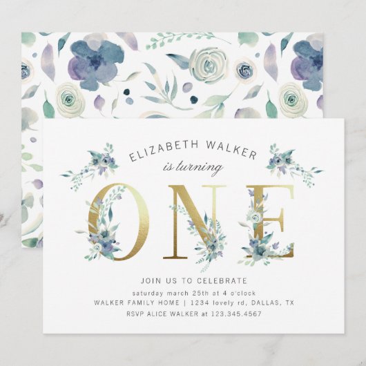 mountainzomer florale eerste verjaardag uitnodigin (Voorkant / Achterkant)