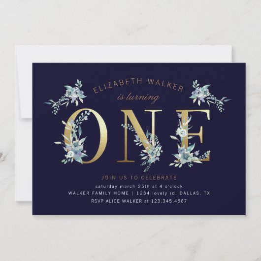 mountainzomer florale eerste verjaardag uitnodigin (Voorkant)