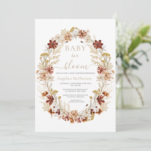 Mountbatten Roze Wilde Bloemen Krans Baby in Bloom Kaart (Staand voorkant)