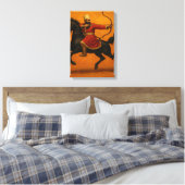 Mounted Archer in Red Robe op Black Warhorse Canvas Afdruk (Insitu (Slaapkamer))