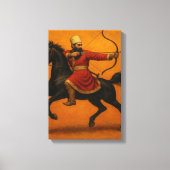 Mounted Archer in Red Robe op Black Warhorse Canvas Afdruk (Voorkant)