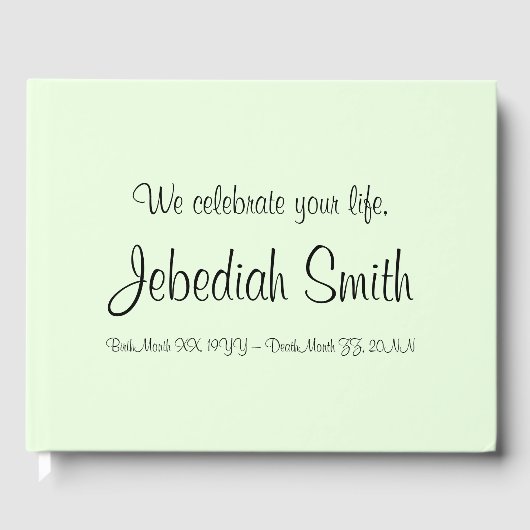 Mourant, respectabel, groen gedenkboek gastenboek (Voorkant)