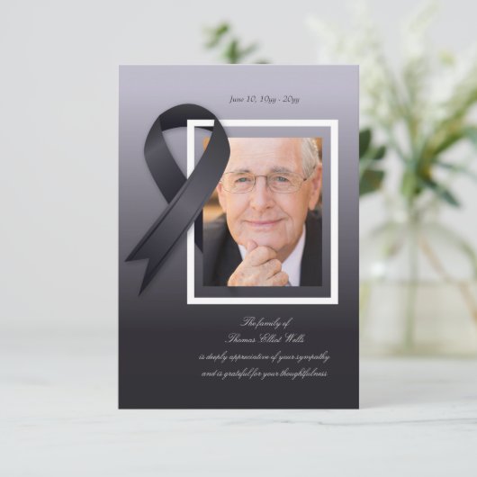 Mourning Ribbon Fotosympathie Hartelijk dank Aankondiging (Staand voorkant)