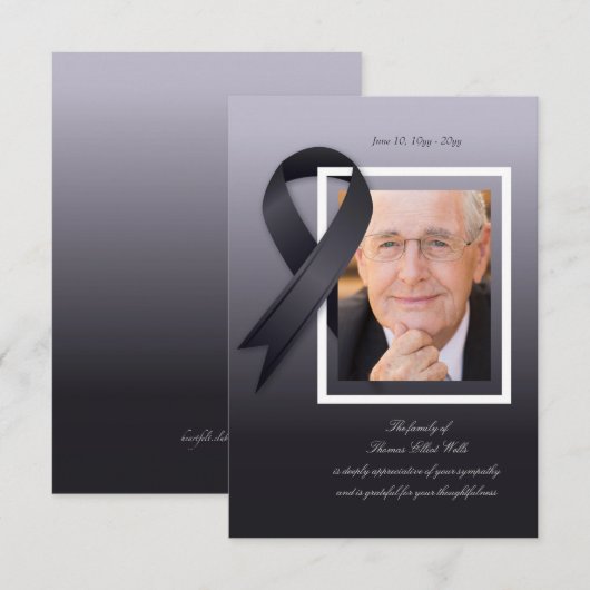 Mourning Ribbon Fotosympathie Hartelijk dank Aankondiging (Voorkant / Achterkant)