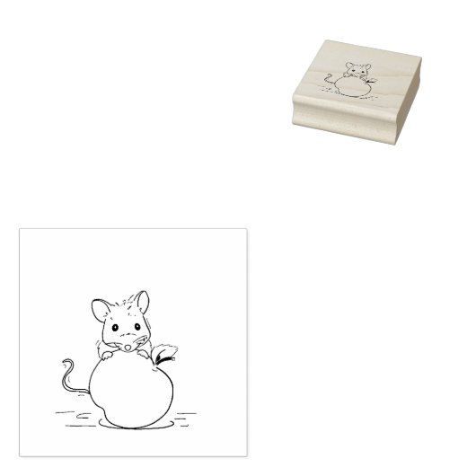 Mouse and apple stamp rubberstempel (Gestempeld)