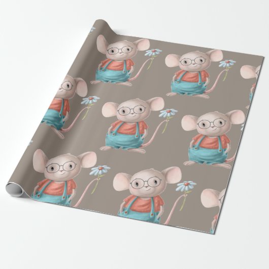 Mouse Animal Cartoon Glasses Birthday Cadeaupapier (Uitgerold)