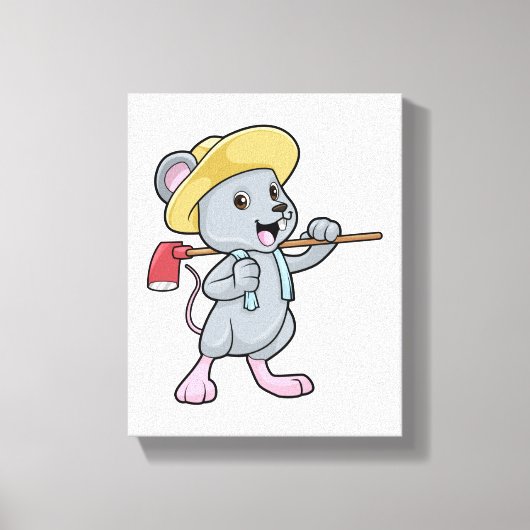 Mouse as Farmer with Axe & Hat Canvas Afdruk (Voorkant)