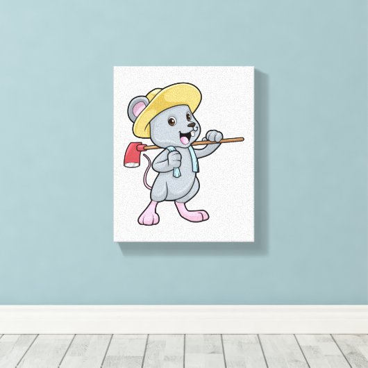 Mouse as Farmer with Axe & Hat Canvas Afdruk (Insitu (Houten vloer))