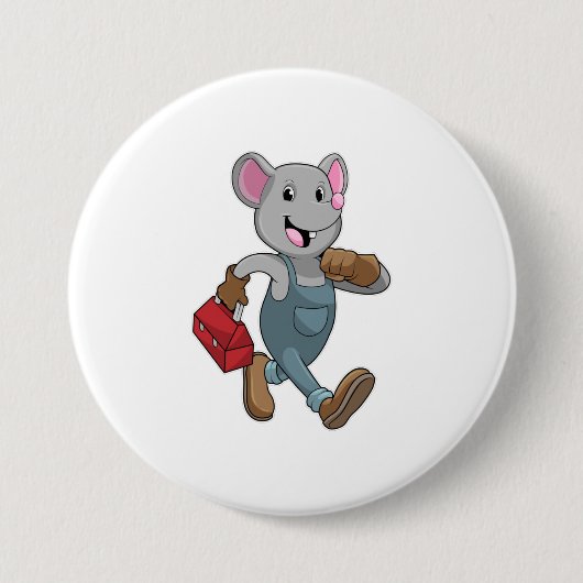 Mouse as Handyman with Toolbox Ronde Button 7,6 Cm (Voorkant)