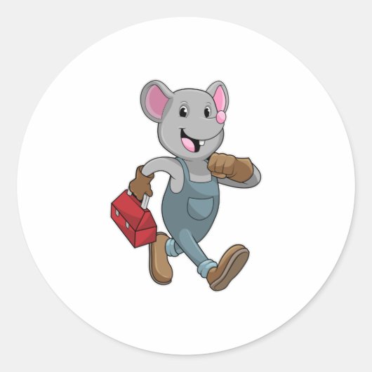 Mouse as Handyman with Toolbox Ronde Sticker (Voorkant)