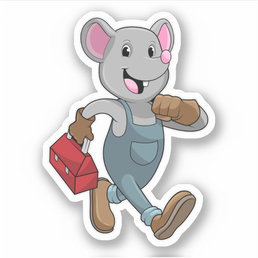 Mouse as Handyman with Toolbox Sticker (Voorkant)