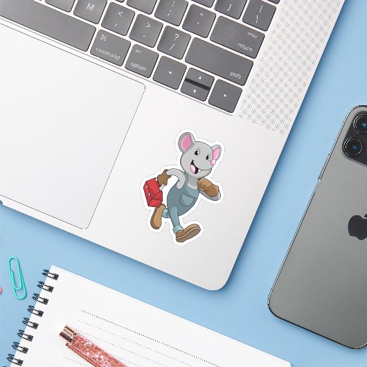 Mouse as Handyman with Toolbox Sticker (Laptop met iPhone)